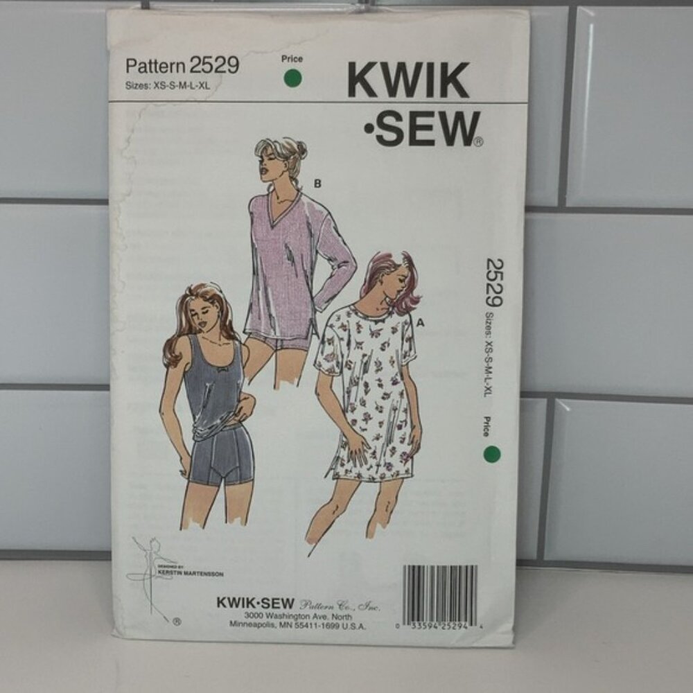 Kwik Sew Pattern 2529 Misses' Sleepwear Shirts, Shorts, Long Sleeves XS-XL